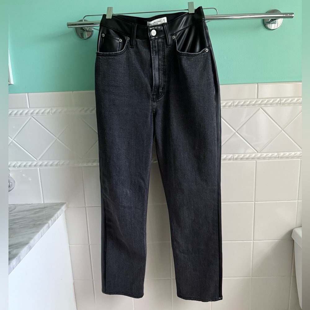 Abercrombie & Fitch Two Toned Leather and Black Jeans - Picture 2 of 13